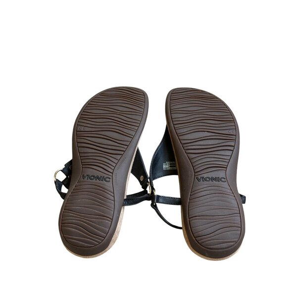 Vionic Womens Kirra Black Leather Thong Sandal Slingback Adjustable Strap Sz 7.5 - Picture 3 of 10